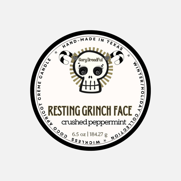 Resting Grinchface  Luxury Wickless Candle: Crushed Peppermint Scent - Picture 6 of 7